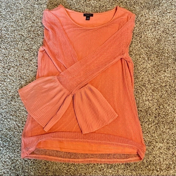 ANN TAYLOR Factory Lined Pumpkin Top with Sheer Dotted Sleeves & Pleated Cuffs - Picture 7 of 13